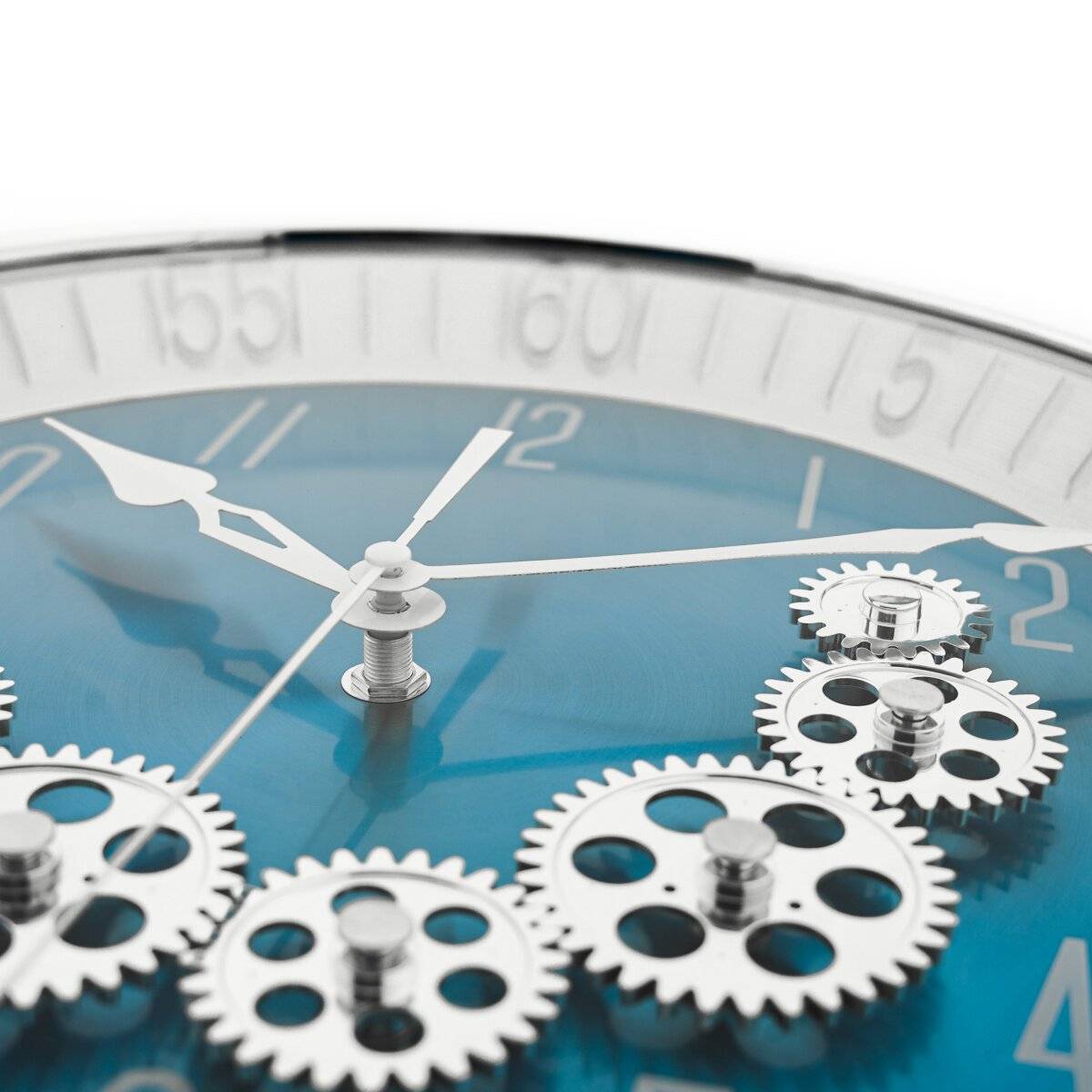 Wanduhr ø35x6 cm mit Zahnrädern - Industrial-Optik, ideal für Wohnzimmer & Büro Silber/Blau