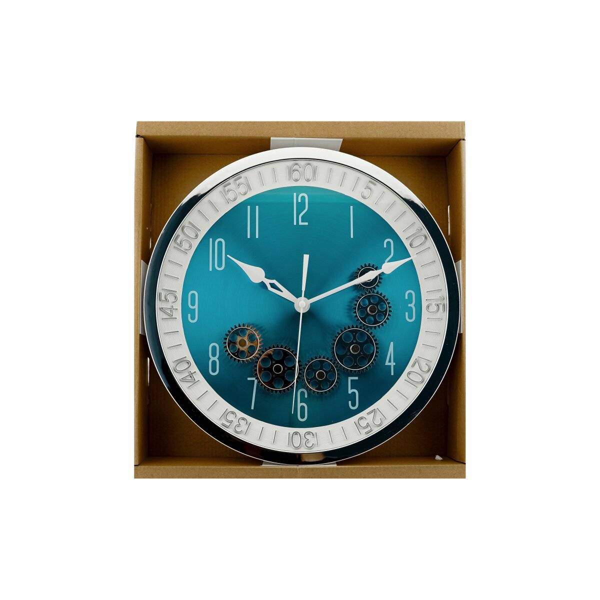 Wanduhr ø35x6 cm mit Zahnrädern - Industrial-Optik, ideal für Wohnzimmer & Büro Silber/Blau