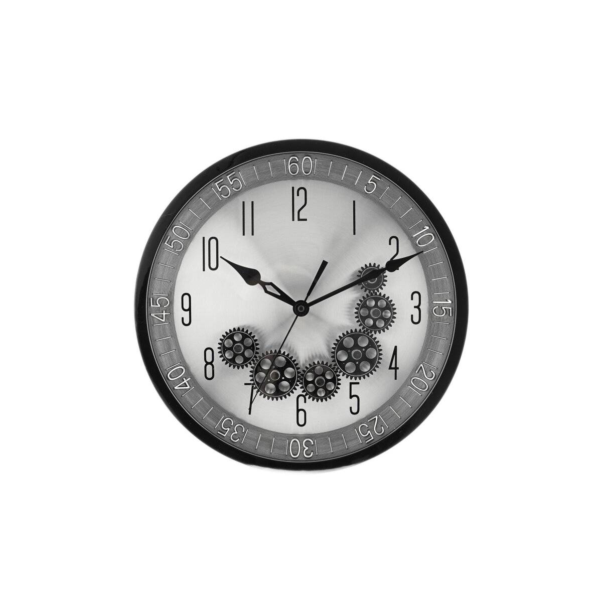 Wanduhr ø35x6 cm mit Zahnrädern - Industrial-Optik, ideal für Wohnzimmer & Büro Schwarz/Silber
