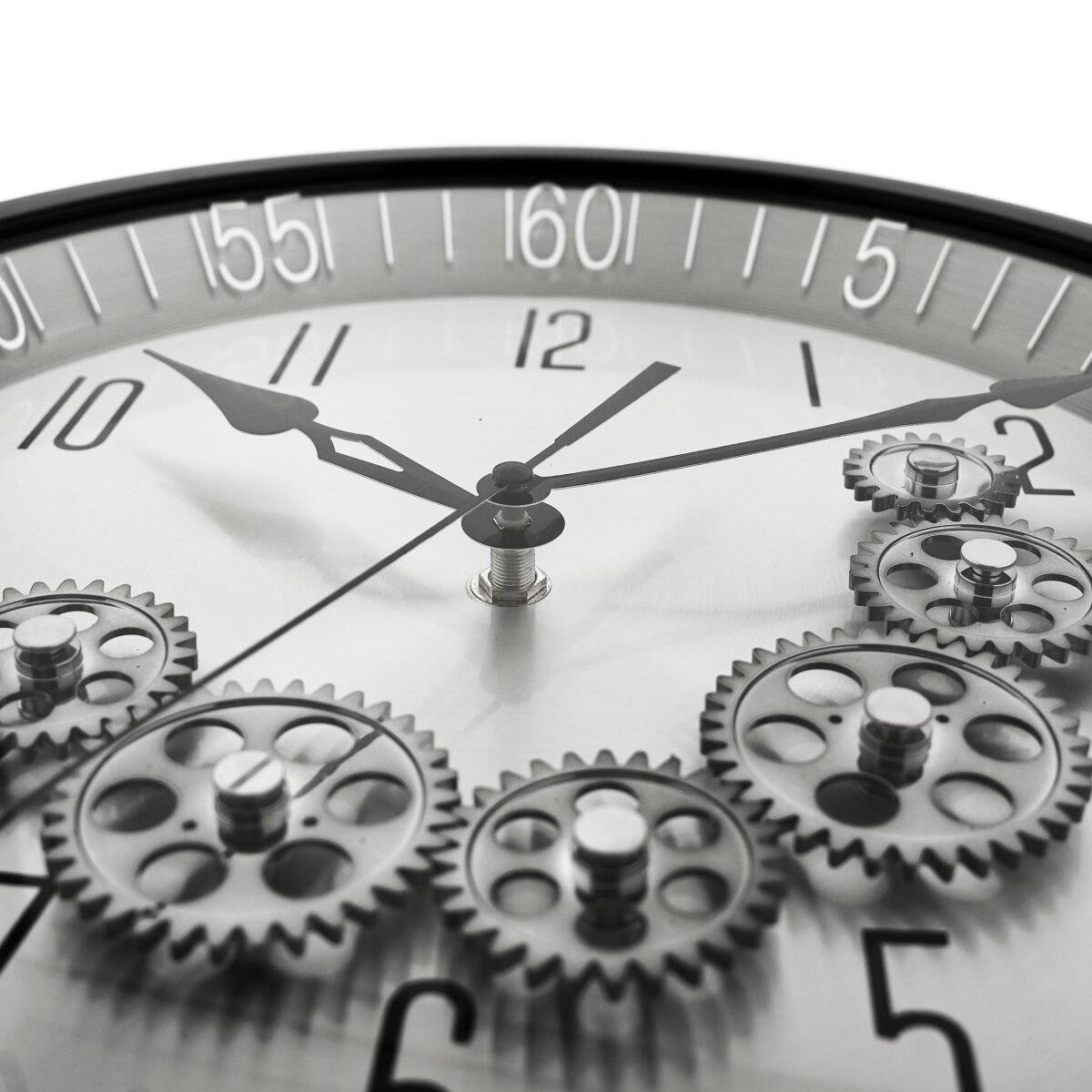 Wanduhr ø35x6 cm mit Zahnrädern - Industrial-Optik, ideal für Wohnzimmer & Büro Schwarz/Silber