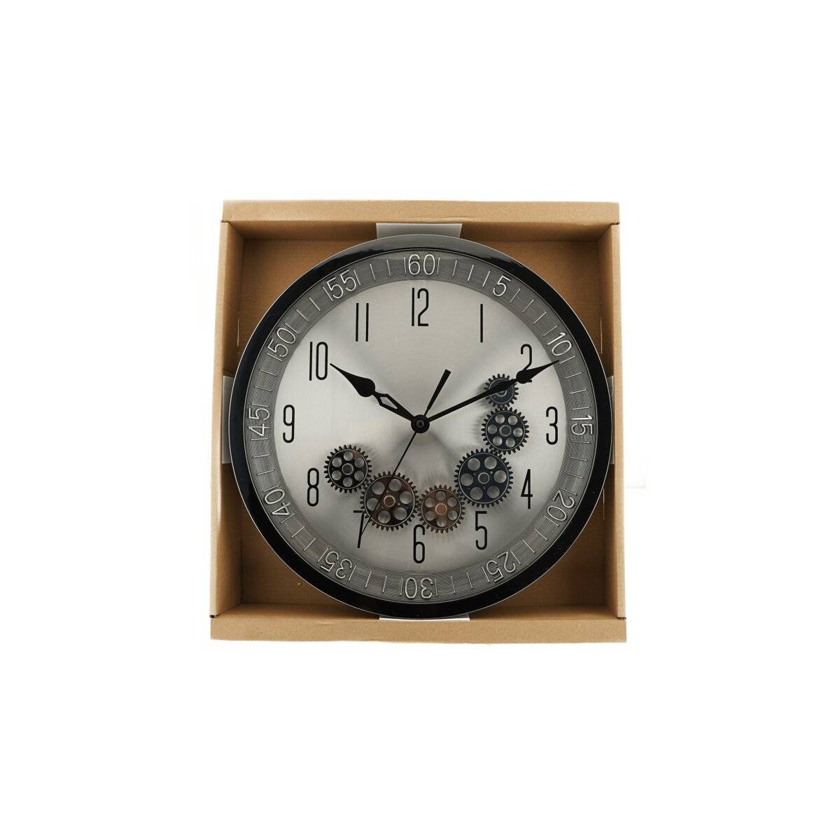 Wanduhr ø35x6 cm mit Zahnrädern - Industrial-Optik, ideal für Wohnzimmer & Büro Schwarz/Silber