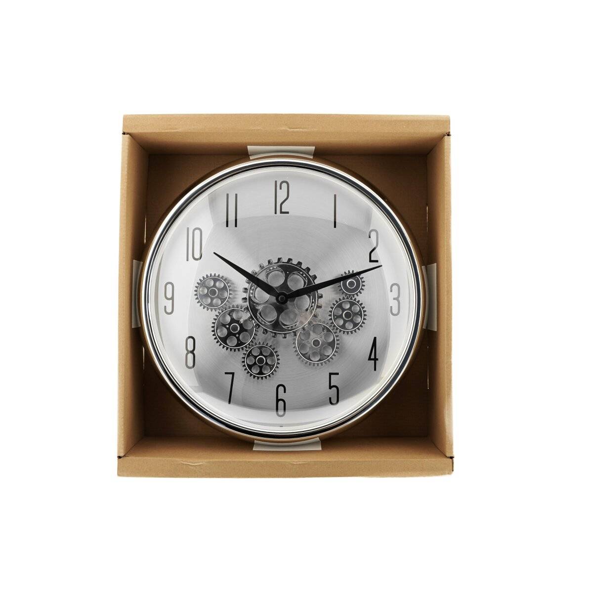 Wanduhr mit Zahnrädern - ø35 x 9 cm, Analog im Industrial-Look Silber