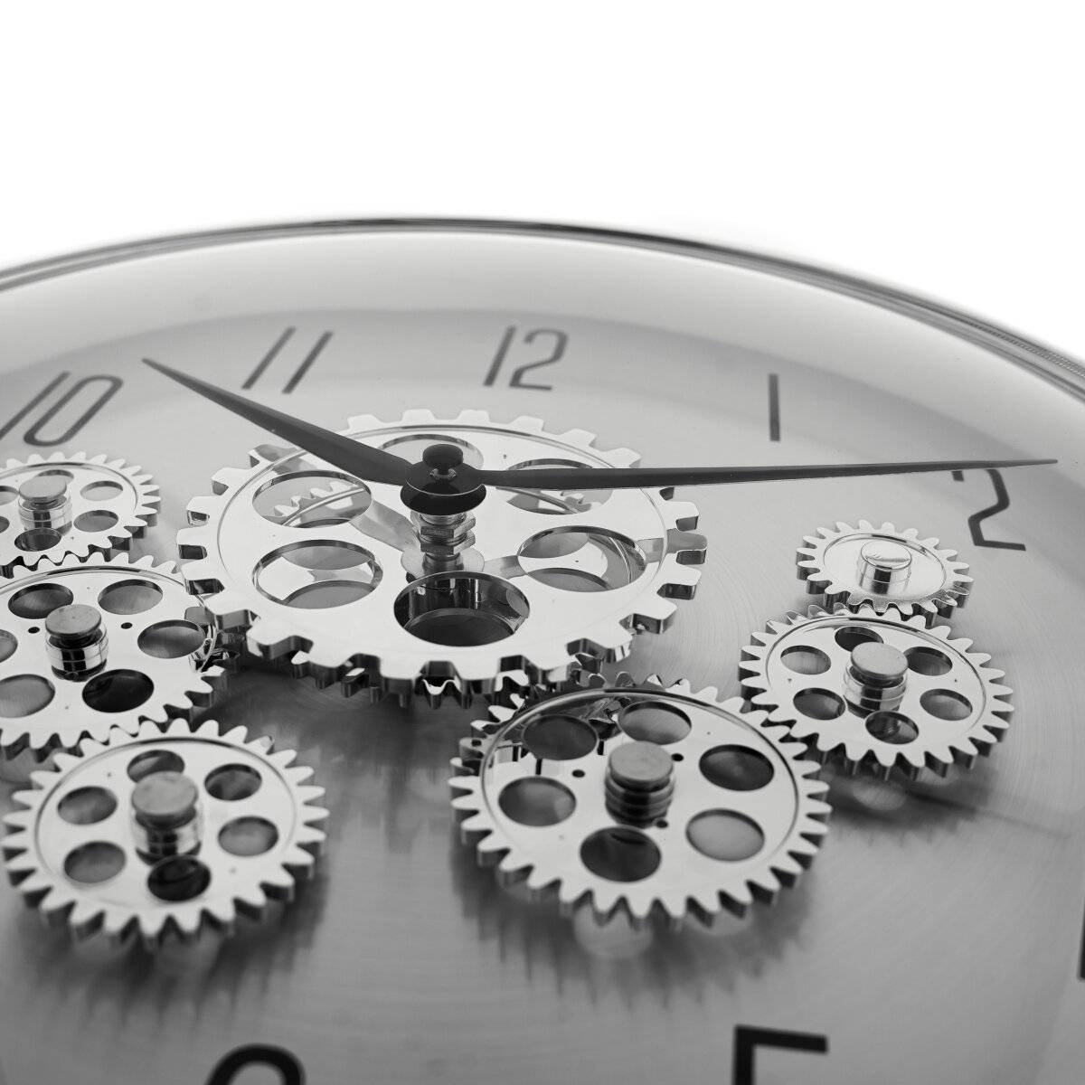 Wanduhr mit Zahnrädern - ø35 x 9 cm, Analog im Industrial-Look Silber