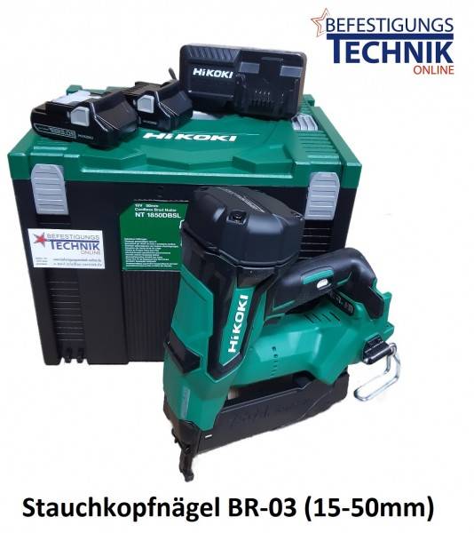 HiKOKI Akku Nagler NT1850DBSL NT1850DA WXZ 15-50mm 2x2,0Ah für Stauchkopfnägel Prebena J BR-03