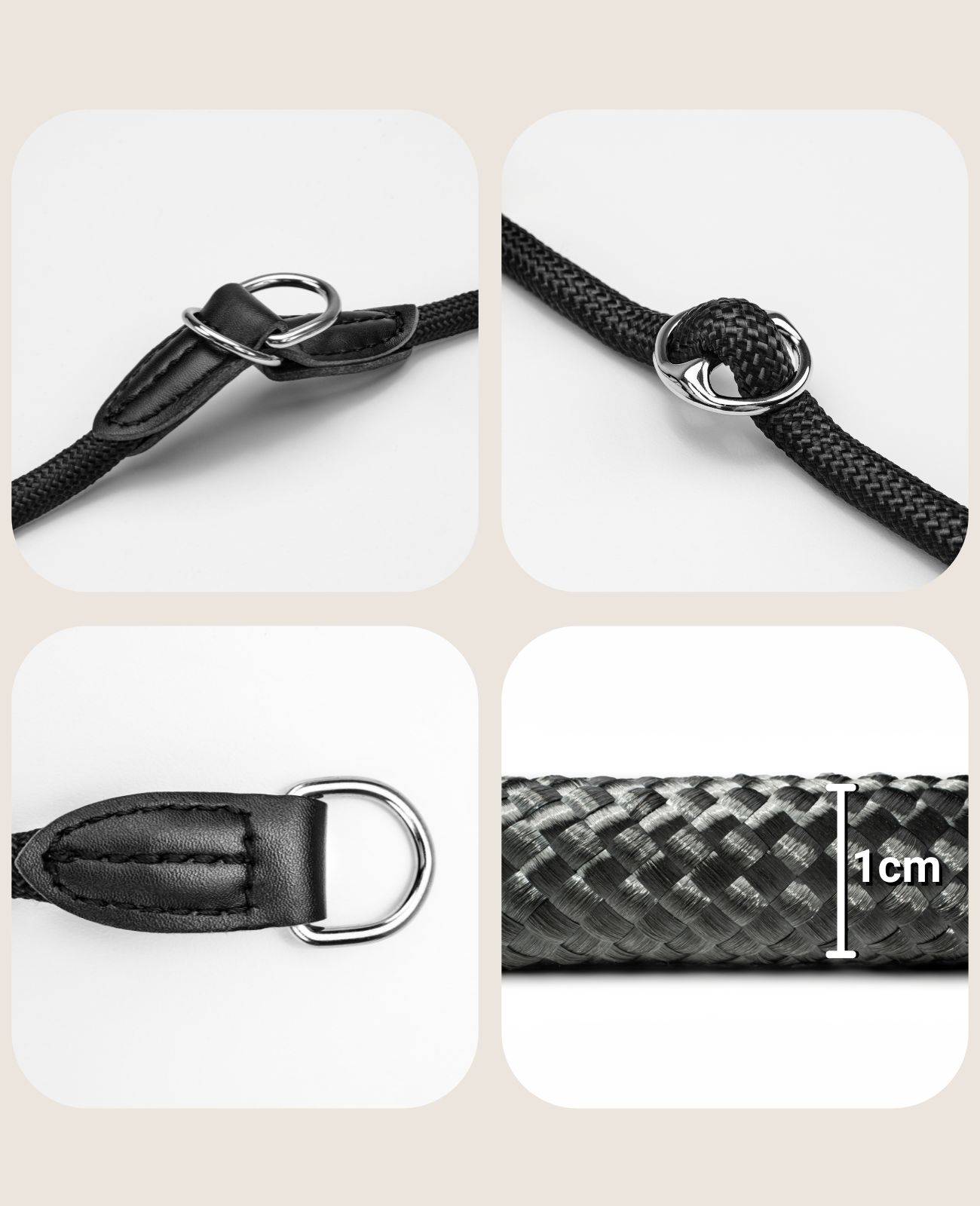 lionto Zugstopp-Halsband, verstellbar & leicht, Retrieverhalsband aus Nylon mit Stoppring, Länge 45 cm, Durchmesser 1 cm, schwarz