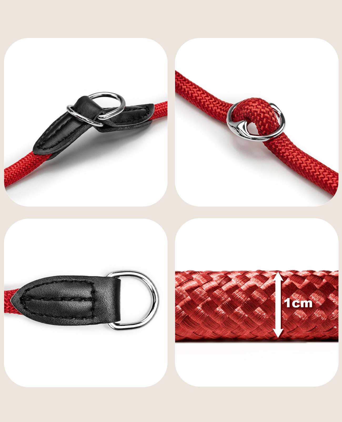 lionto Zugstopp-Halsband, verstellbar & leicht, Retrieverhalsband aus Nylon mit Stoppring, Länge 45 cm, Durchmesser 1 cm, rot