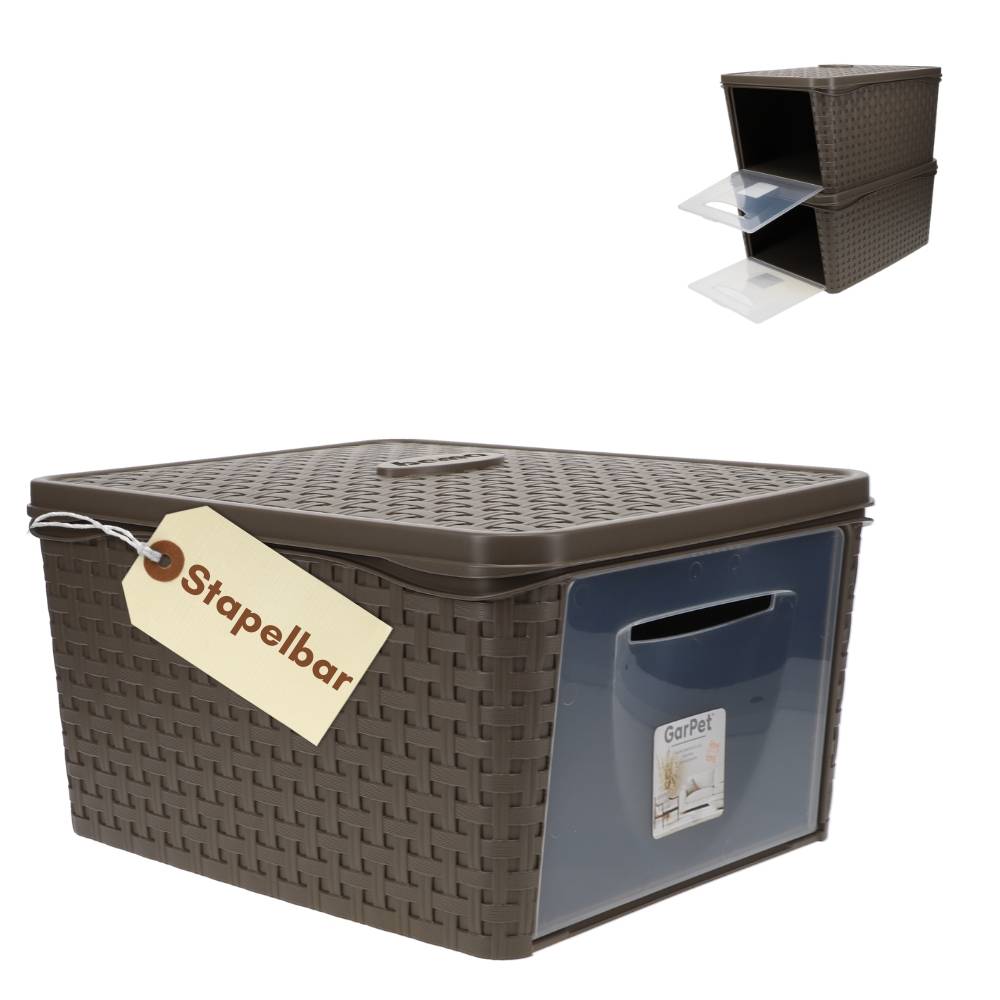 Aufbewahrungsbox mit Deckel Frontöffnung Schrank Organizer Stapelbox Kleiderschrank Korb mit Deckel Aufbewahrungskorb Aufbewahrung Badezimmer Rattan