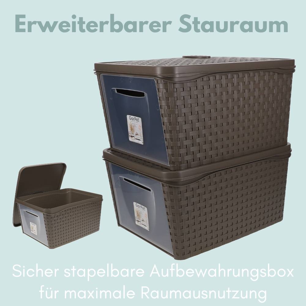 Aufbewahrungsbox mit Deckel Frontöffnung Schrank Organizer Stapelbox Kleiderschrank Korb mit Deckel Aufbewahrungskorb Aufbewahrung Badezimmer Rattan