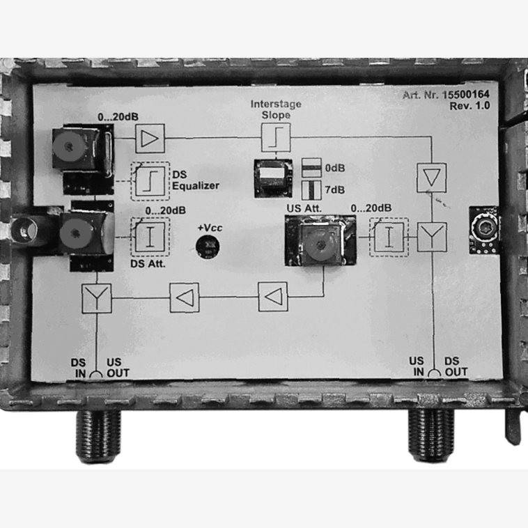 Fuba VKR 200 – Bidirektionaler Breitbandverstärker für Hausverteilanlagen - BK-Verstärker 20dB mit Pegelsteller