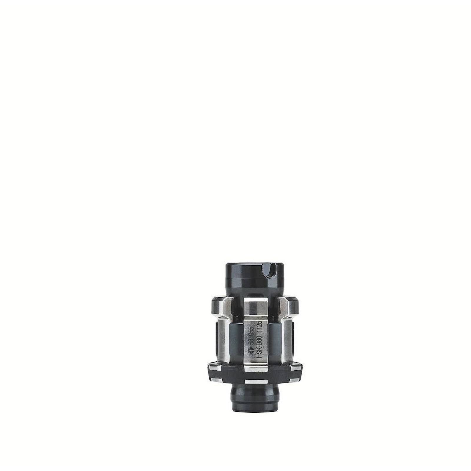 Ein mechanisches Kupplungsbauteil, metallisch mit zylindrischem Design, ausgestattet mit Nuten und Verbindern, verwendet in der Maschinenmontageanwendung.