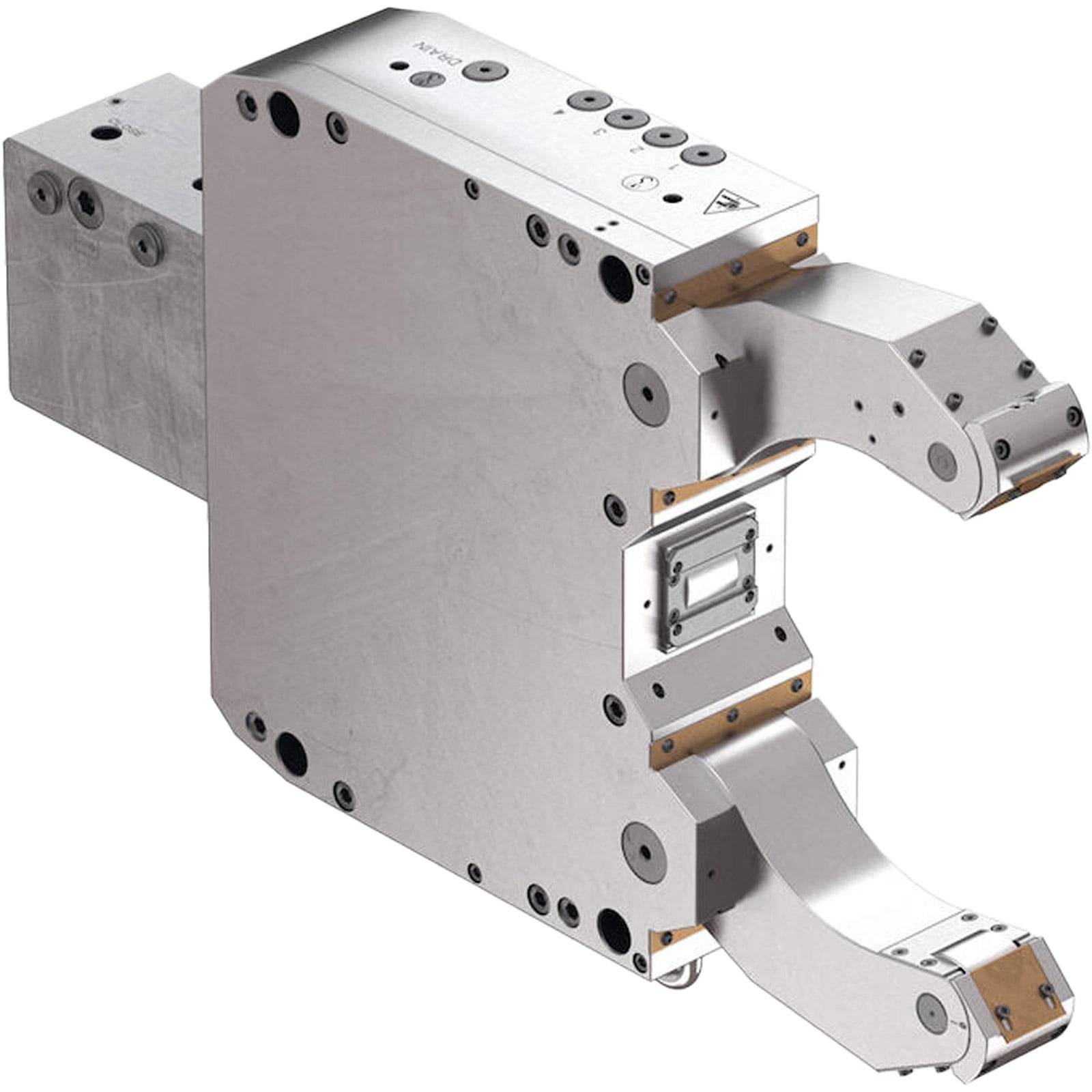 Eine Metallrobotik-Armkomponente mit Verbindungsstücken und Bolzen, konstruiert für Präzisionsaufgaben in automatisierten Maschinensystemen.