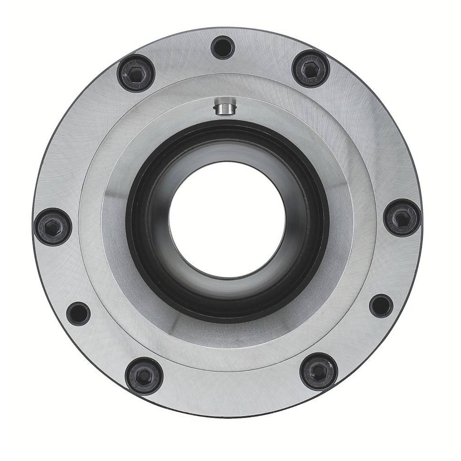 Ein Nahaufnahmebild einer metallischen kreisförmigen mechanischen Komponente mit Bolzen um den Umfang herum und einem zentralen schwarzen Ring.
