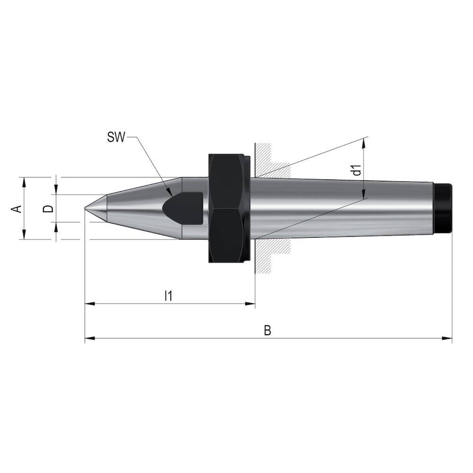 „CNC-Drehmaschinen-Lünettenwerkzeug-Zeichnung mit beschrifteten Abmessungen: A, D, l1, B, SW und d1, die genaue Messwerte angeben.