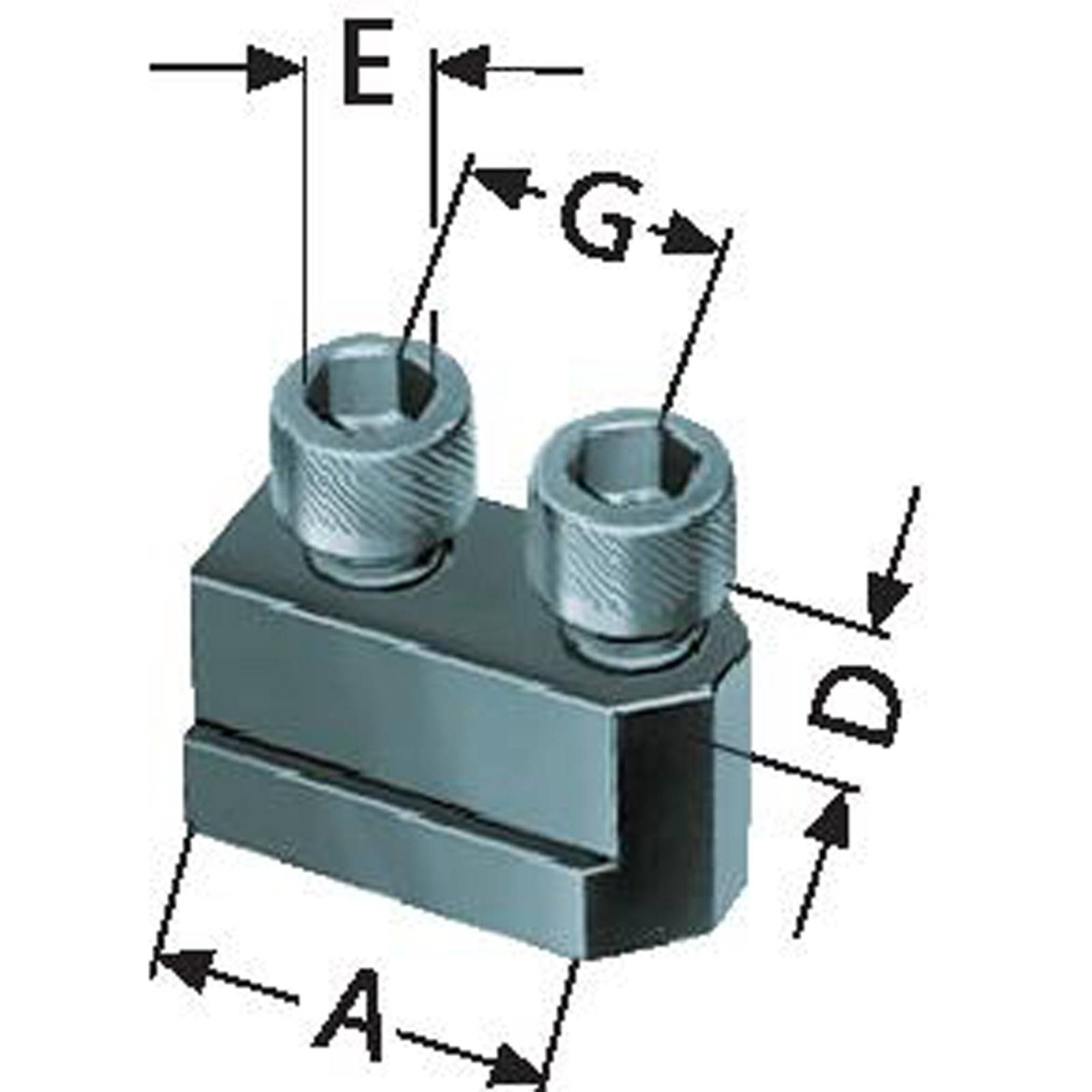 Diagramm einer metallischen Klammer mit den Abmessungen A, D, E und G, die verschiedene Messwerte der Klammer angeben.