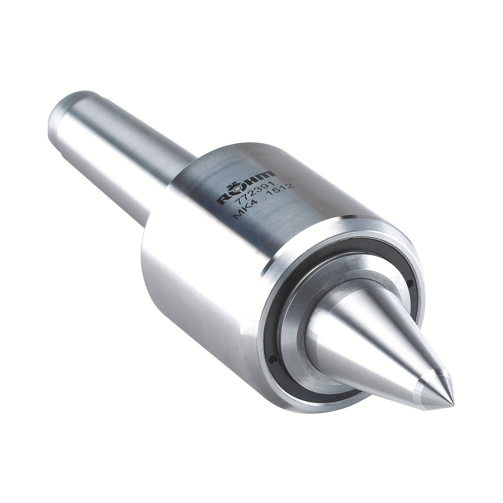 Eine Metallwerkzeugkomponente mit einem kleinen zylindrischen Stift und einem Hohlbereich, gekennzeichnet mit „Röhm ID: 137060