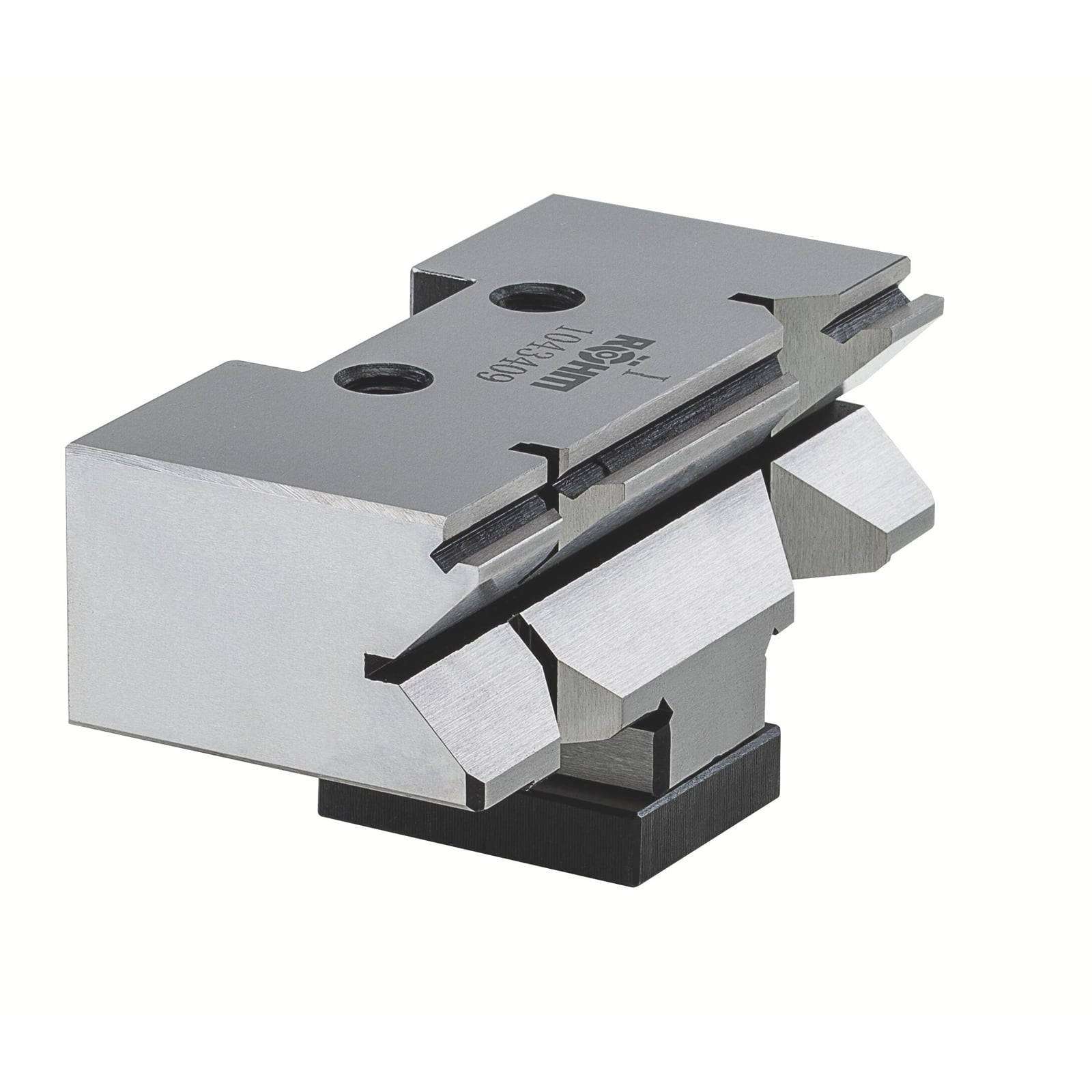 Ein Metallpressbremsenwerkzeug mit segmentiertem Design, das Nuten und Winkel für Blechbiegeanwendungen aufweist.