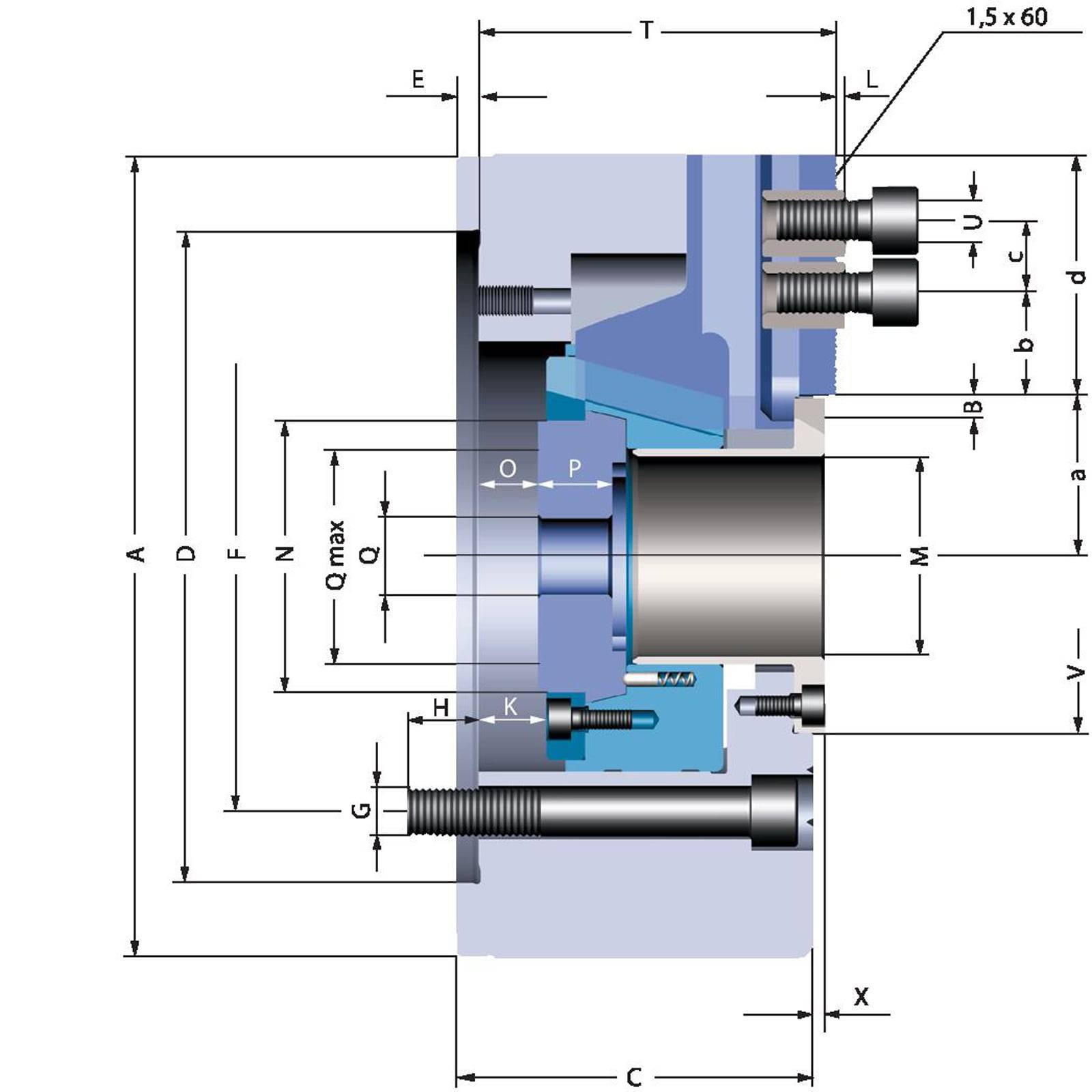 Röhm Kraftspannfutter KFD-HE 170, 3-Backen, Spitzverzahnung 60°, neutrale Ausführung - 154390