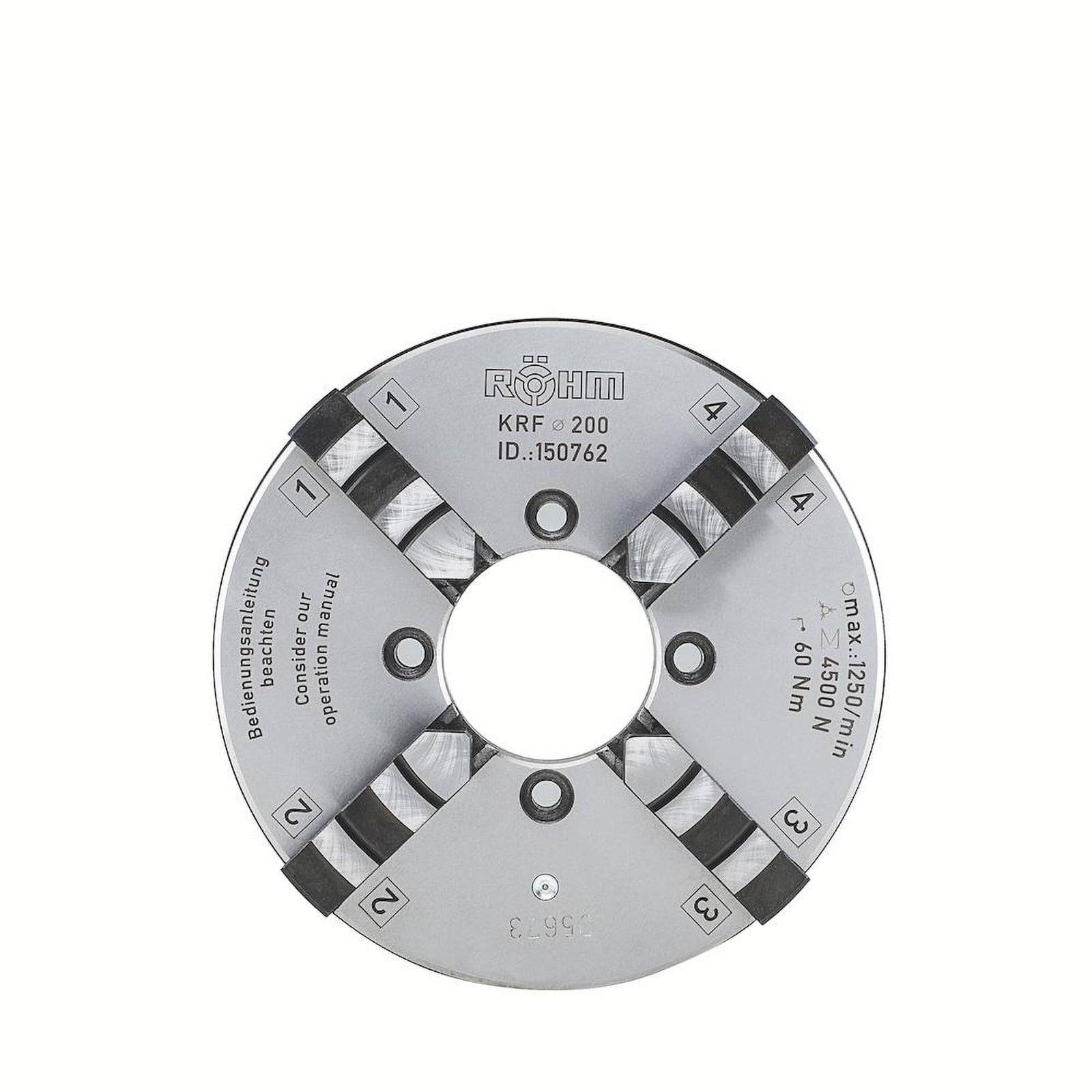 Ein metallisches kreisförmiges Industriewerkzeug mit der Aufschrift „RÖHM KRF-200