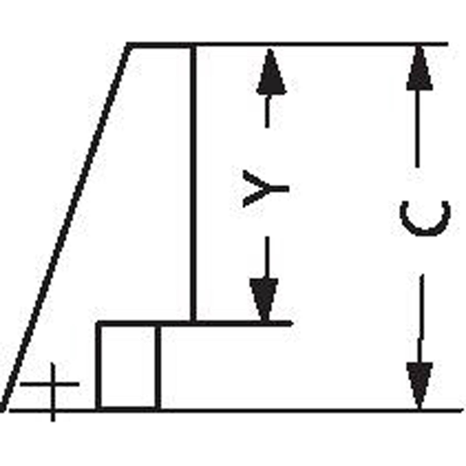 Diagramm, das das Symbol für geometrische Bemaßung und Tolerierung für Oberflächenprofil mit nach unten und nach oben zeigenden Pfeilen zeigt, die die Richtung andeuten.