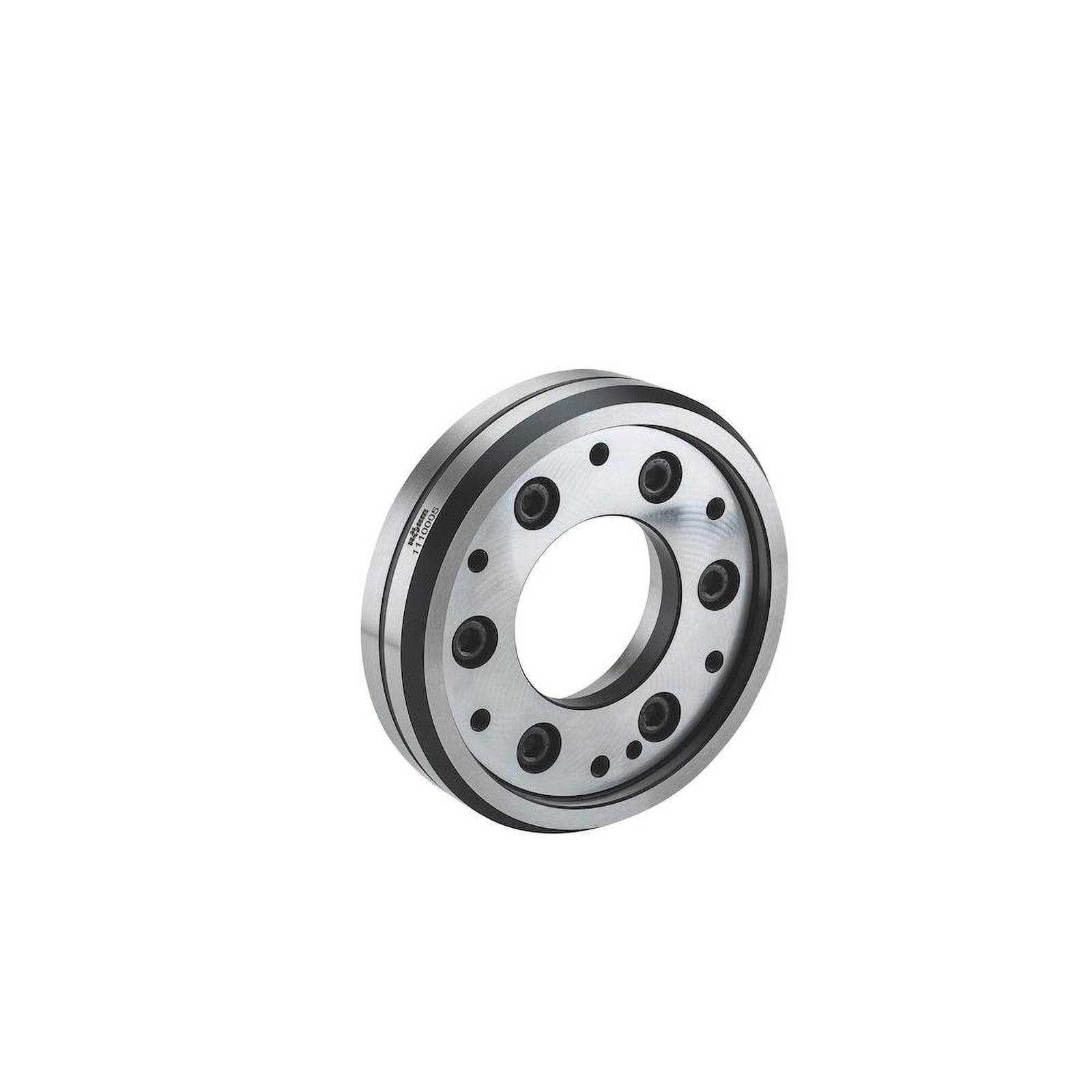 Ein metallisches kreisförmiges Zahnrad mit mehreren Schraubenlöchern, die um einen zentralen Hohlraum ausstrahlen, geeignet für mechanische oder industrielle Anwendungen.