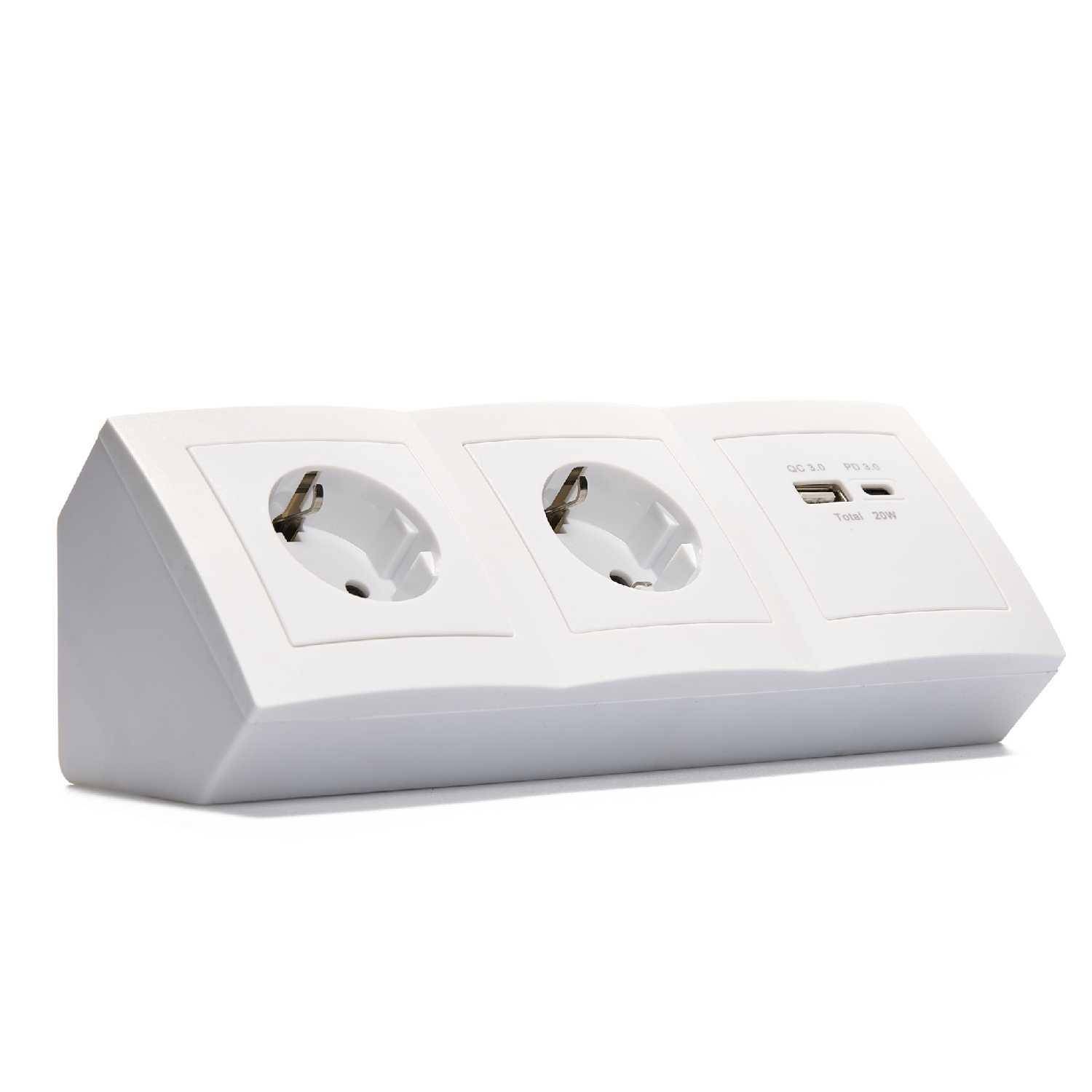 McPower "Flair" Steckdosenblock, Schutzkontakt, 1x USB-C, 1x USB-A, Quick Charge - Steckdose: 2-fach - Farbe: weiß