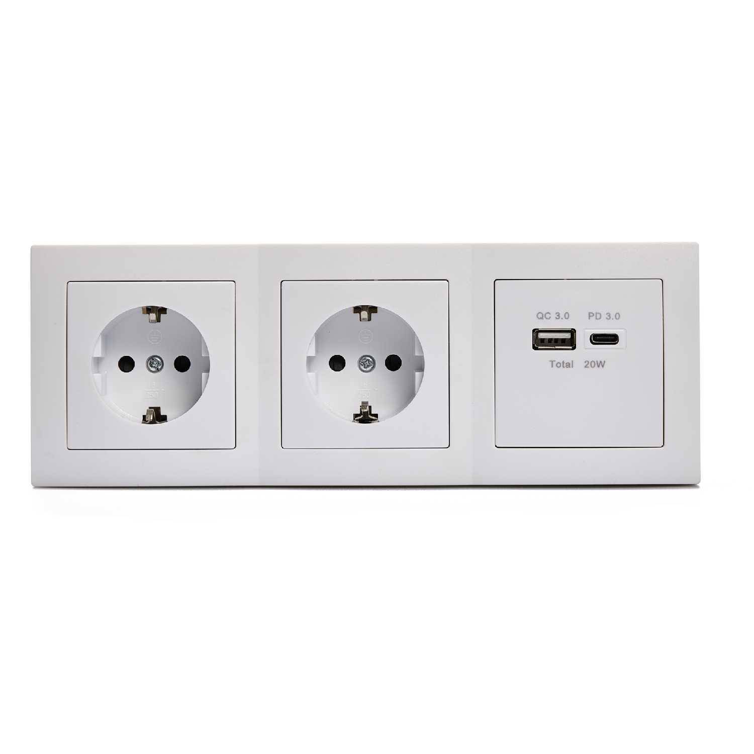 McPower &amp;quot;Flair&amp;quot; Steckdosenblock, Schutzkontakt, 1x USB-C, 1x USB-A, Quick Charge - Steckdose: 2-fach - Farbe: weiß