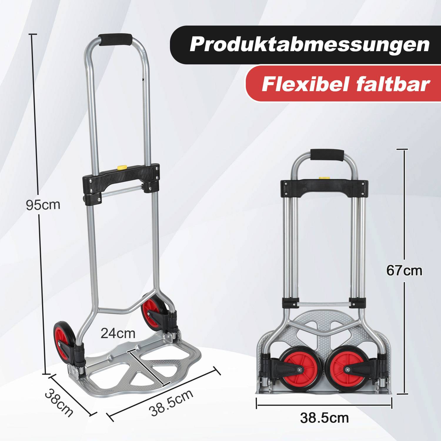 Stahl Klappkarre (60kg) , Sackkarren mit Treppensteiger, Hartgummireifen, Stahlrahmen & höhenverst Griff