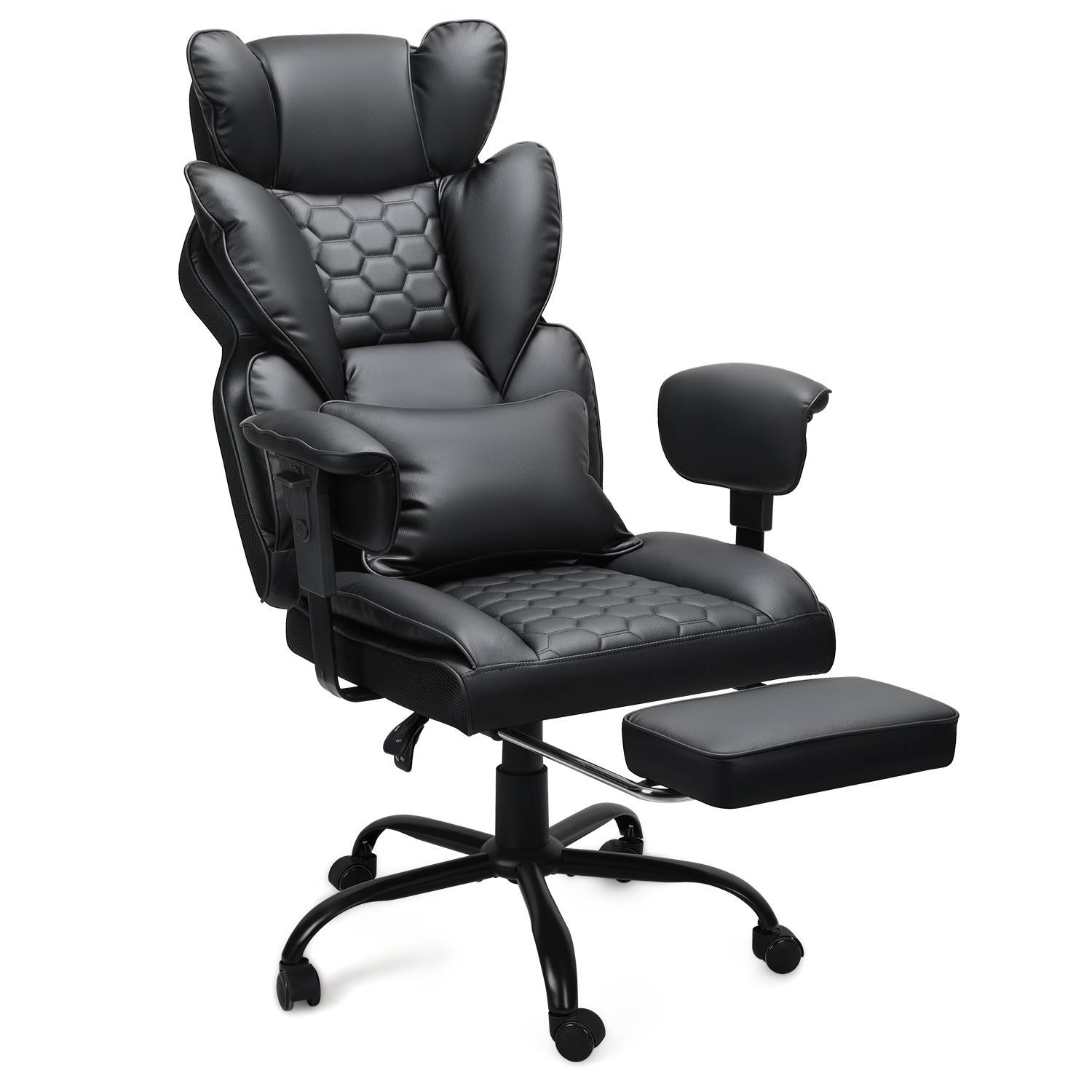 Gaming Stuhl mit Fußstütze Ergonomischer Bürostuhl verstellbare Lordosenstütze 150kg Belastbarkeit 135° Rückenneigung PC Stuhl für Büro und Ga