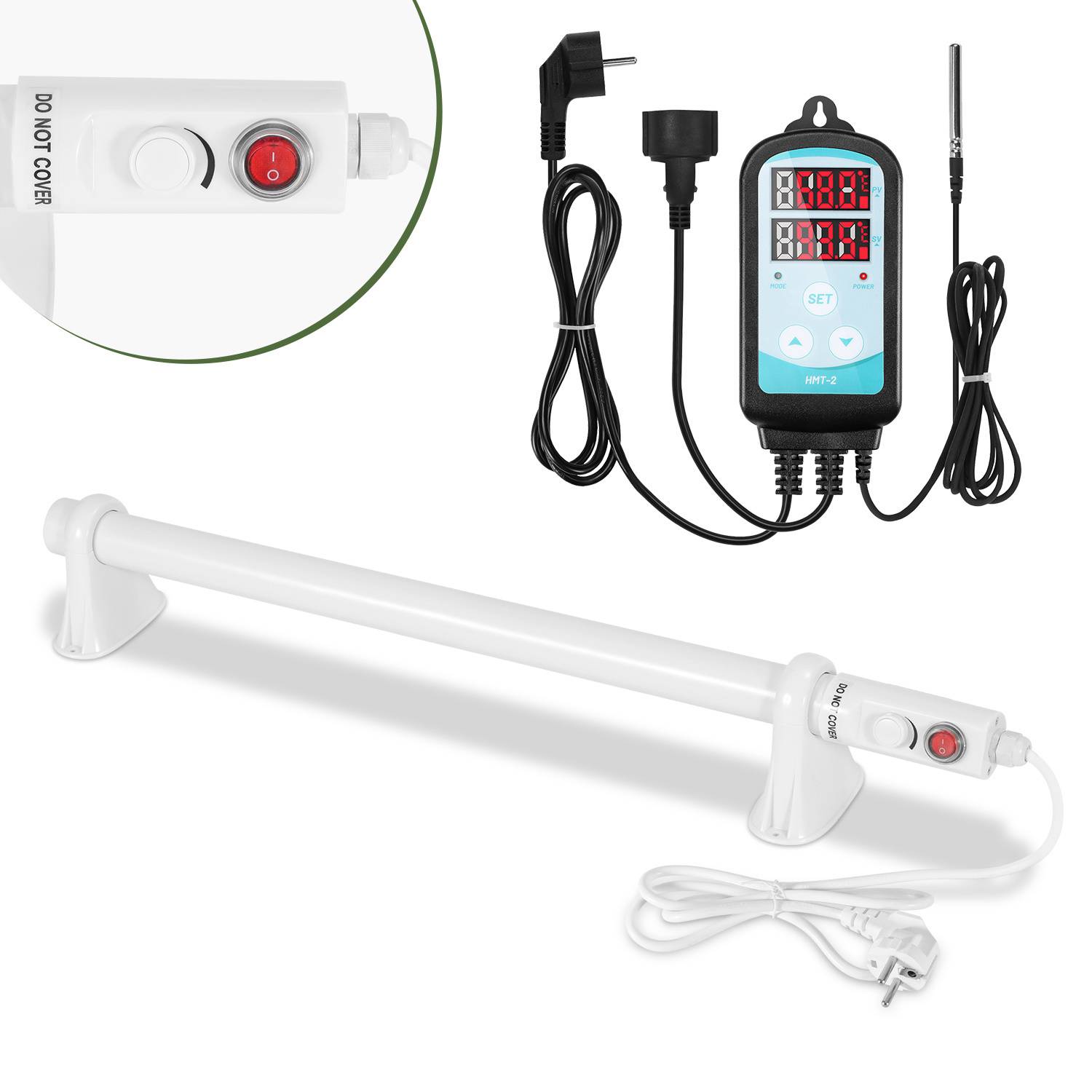 Gewächshausheizung 90W Mit 3000W Digitaltemperaturregler Elektrische Stabheizung für Gewächshäuser IP44 Stabheizung Weiß