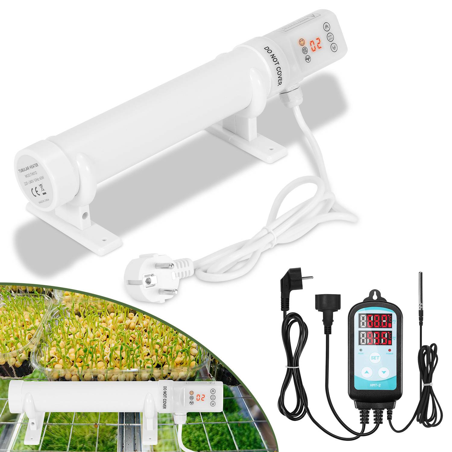Gewächshausheizung 60W Mit 3000W Digitaltemperaturregler Elektrische Stabheizung für Gewächshäuser IP44 Stabheizung Weiß