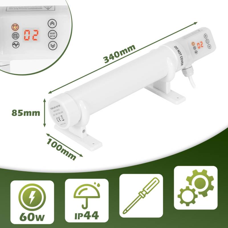 Gewächshausheizung 60W Elektrische Stabheizung für Gewächshäuser IP44 Stabheizung Weiß