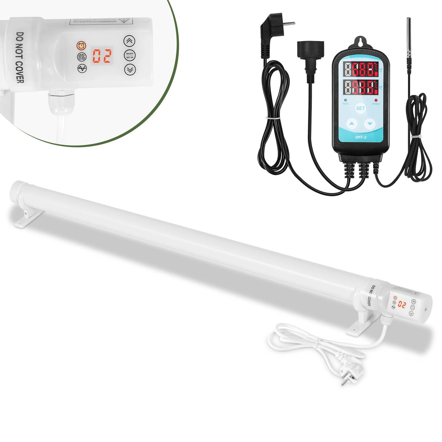 Gewächshausheizung 180W Mit 3000W Digitaltemperaturregler Elektrische Stabheizung für Gewächshäuser IP44 Stabheizung Weiß
