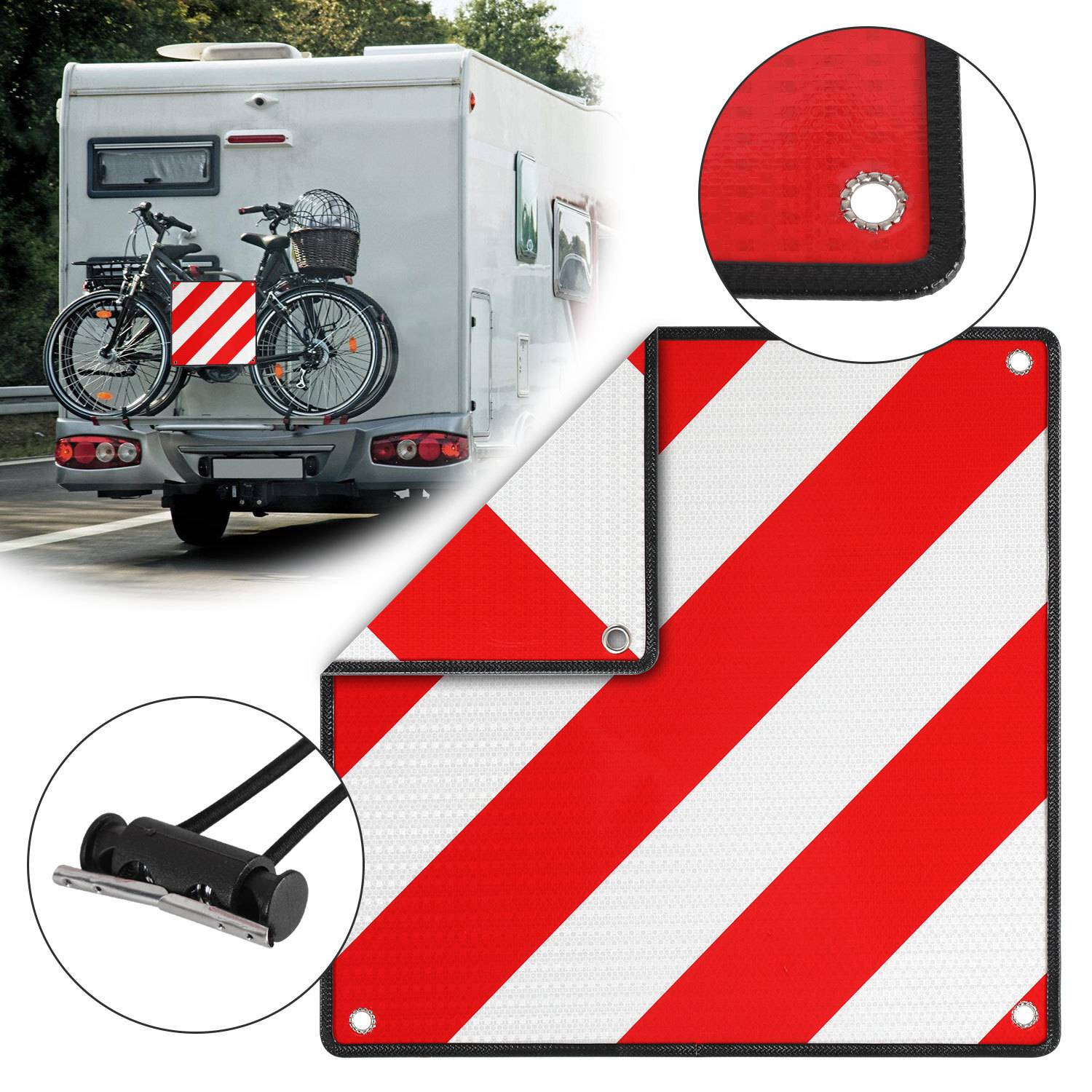 2in1 Warntafel Italien & Spanien 50x50 cm Alu Wendetafel mit Ösen - Reflektierendes Warnschild für Fahrradträger & Heckträger - Zulassung für üb