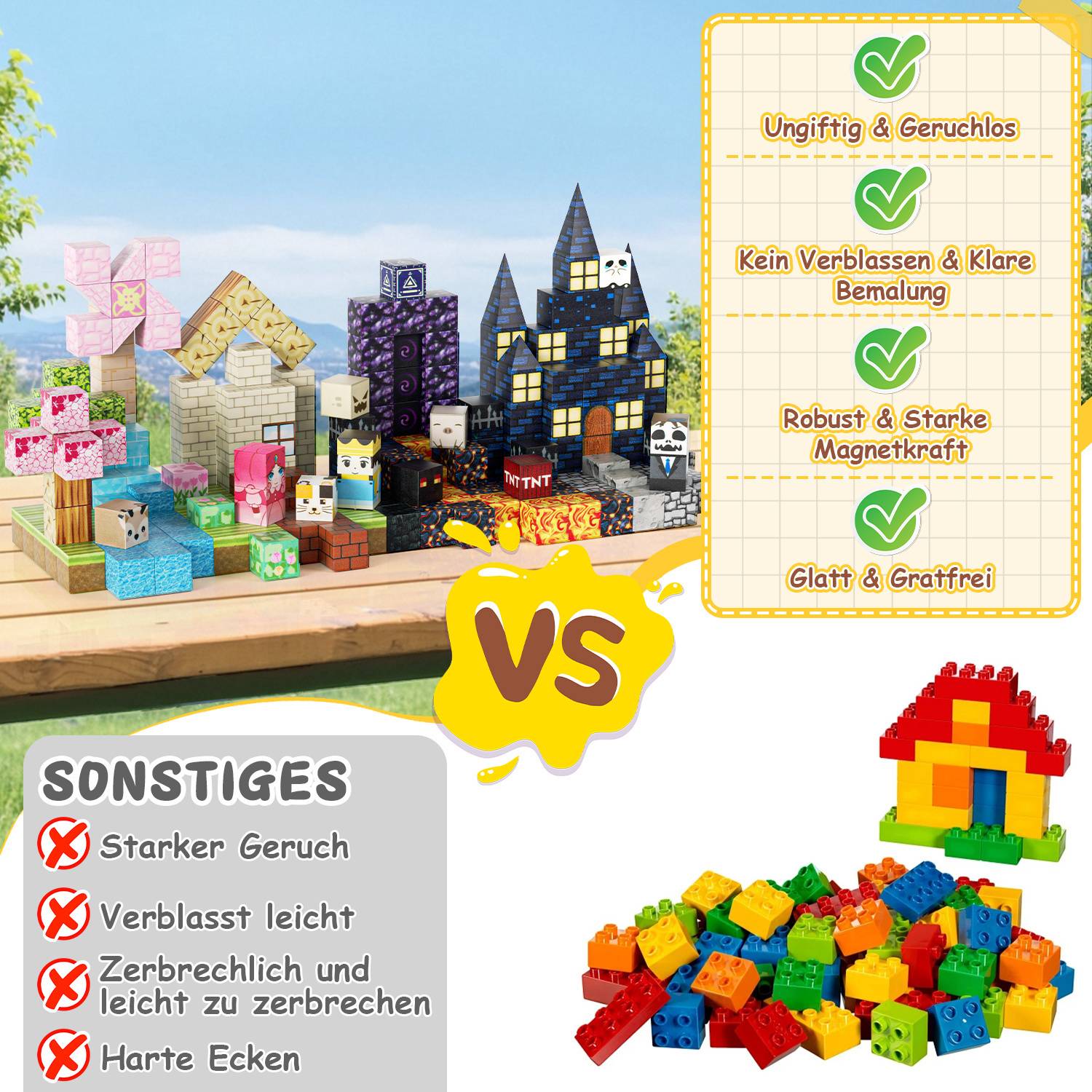 Magnetische Bausteine 220 Teile Magnetic Tiles Konstruktionsspielzeug Kreatives Lernspielzeug mit Starken Magneten