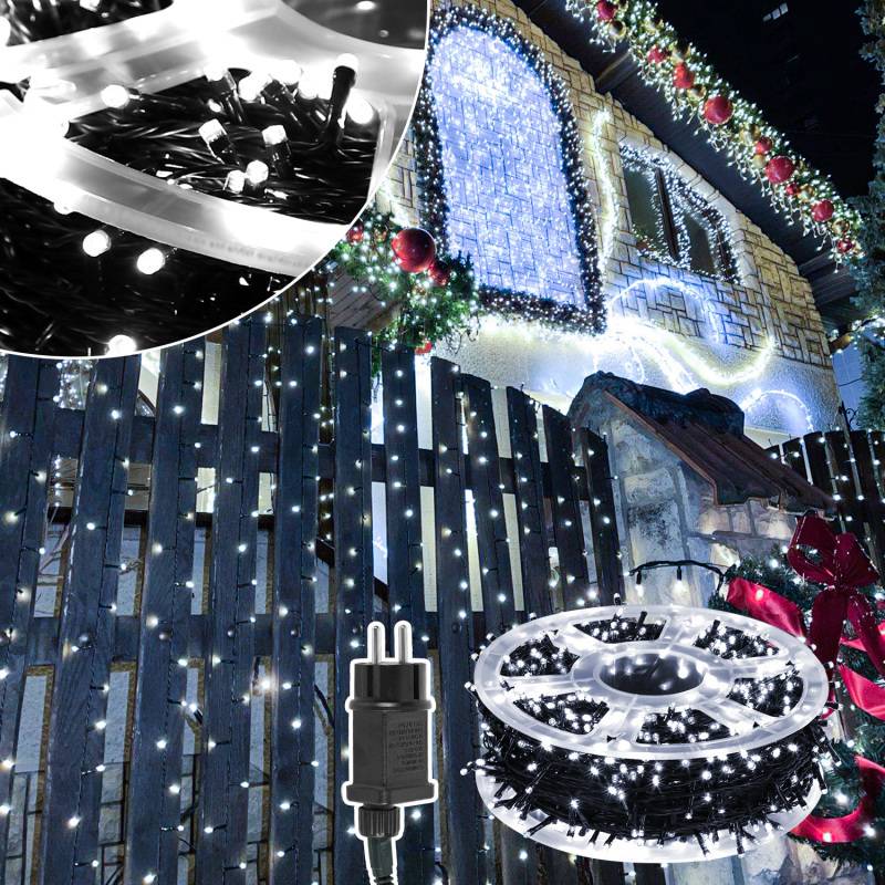 LED Lichterkette 100m 500LED Lichterkette mit 8 modi Außenlichterkette für Innen Weihnachten Hochzeit Party Garten Deko Kaltweiß