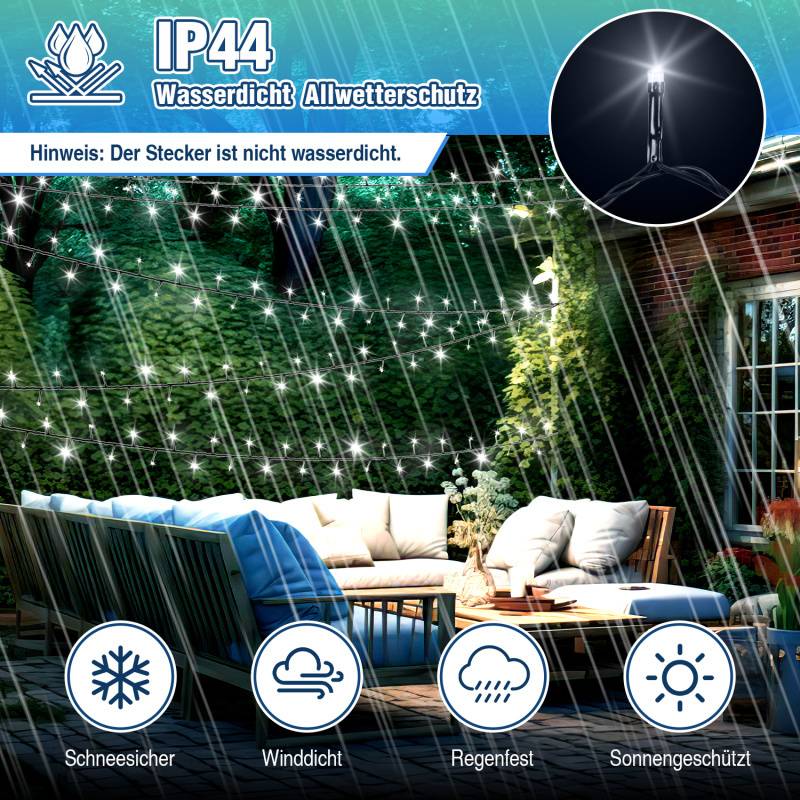 LED Lichterkette 100m 500LED Lichterkette mit 8 modi Außenlichterkette für Innen Weihnachten Hochzeit Party Garten Deko Kaltweiß