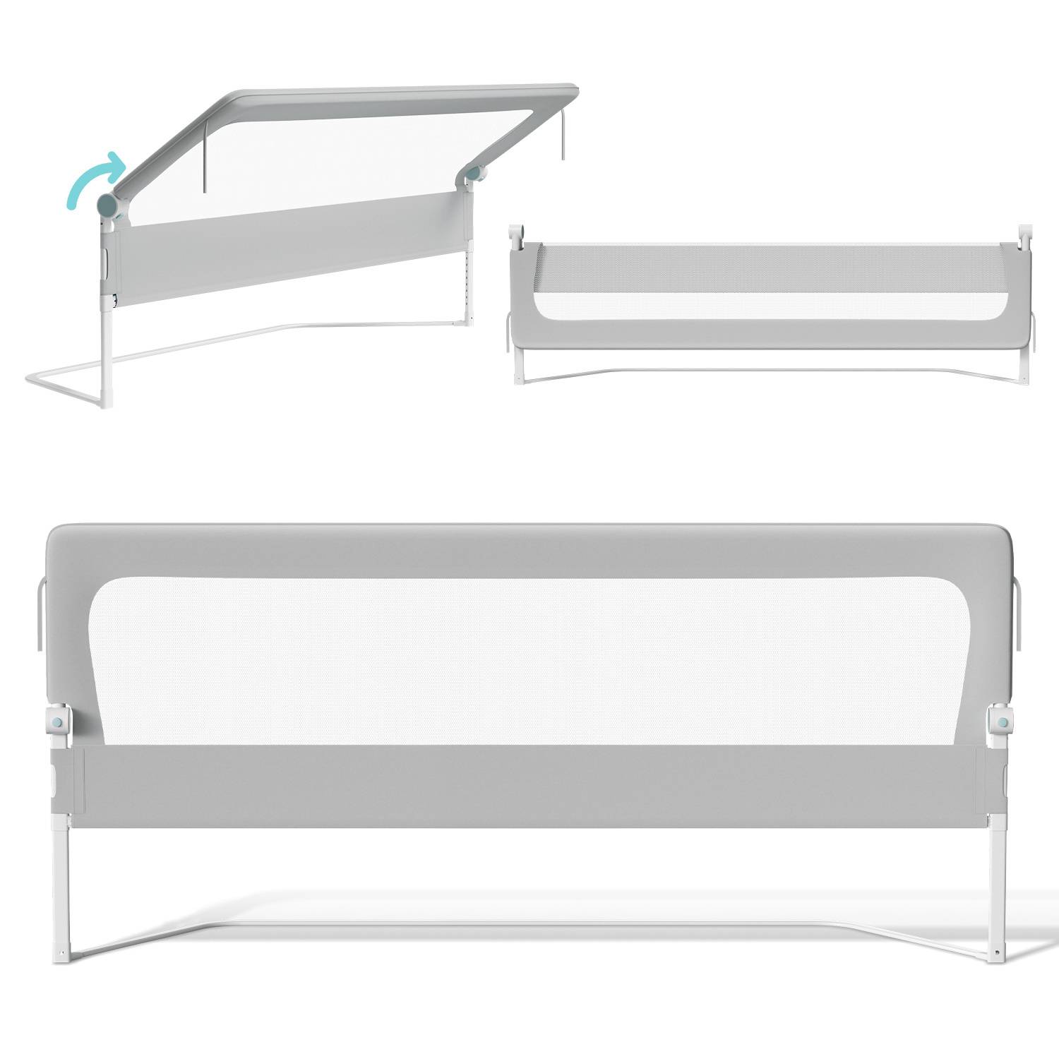 180cm Kinder Bettschutzgitter Bettgitter Kinderbettgitter Babybettgitter Klappbar Höhenverstellbar Rausfallschutz für Kinder & Elternbetten Bett