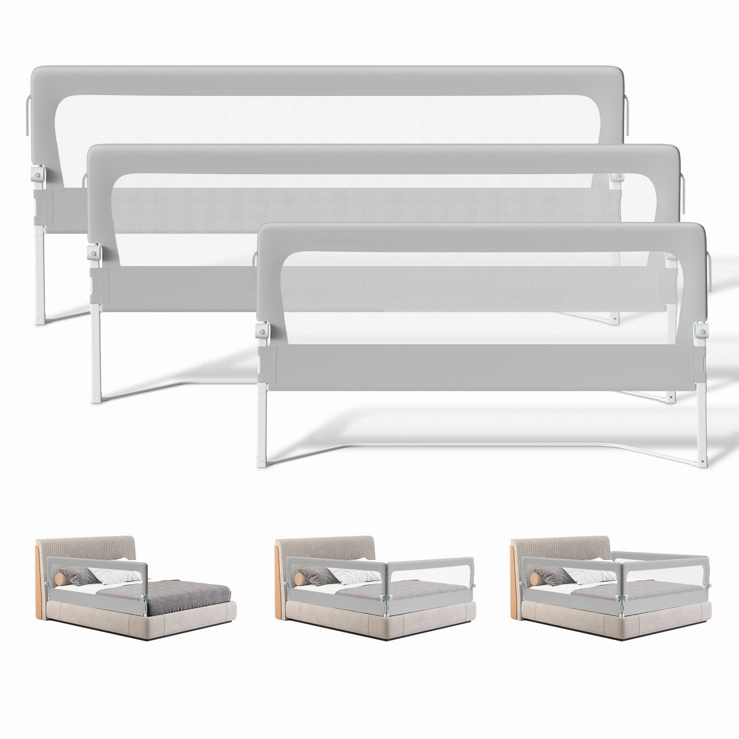 3x Kinder Bettschutzgitter Bettgitter Kinderbettgitter Babybettgitter Klappbar Höhenverstellbar Rausfallschutz für Familienbett und Kinderbett (2x18