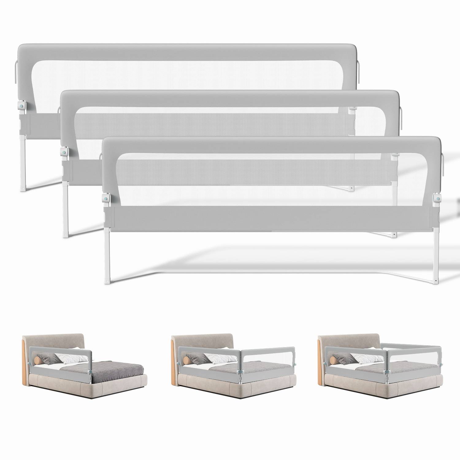 3x Kinder Bettschutzgitter Bettgitter Kinderbettgitter Babybettgitter Klappbar Höhenverstellbar Rausfallschutz für Familienbett und Kinderbett (2x20