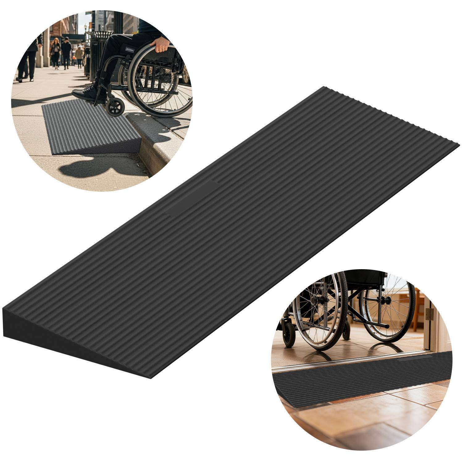 Türschwellenrampe Vollgummi, Auffahrrampe 90 x 20 x 4 cm, Rollstuhlrampe, rutschfest Schwellenrampe für Türöffnungen, Bordsteine, Stufen