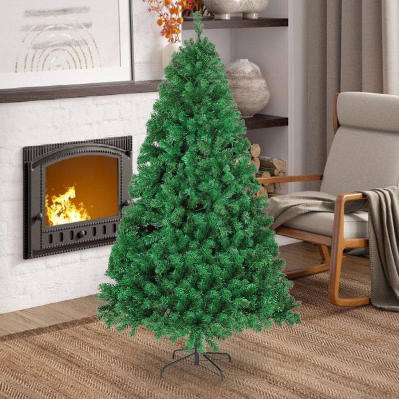 210cm Künstlicher Weihnachtsbaum Tannenbaum mit 900 Spitzen PVC Nadeln Metallständer & Klappsystem Christbaum Grün