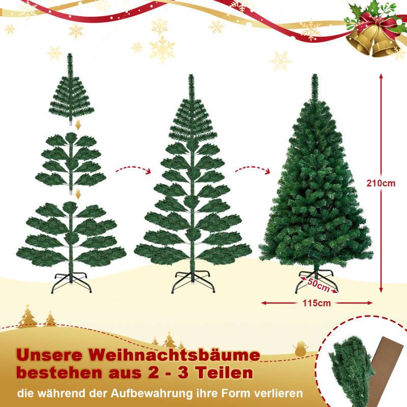 210cm Künstlicher Weihnachtsbaum Tannenbaum mit 900 Spitzen PVC Nadeln Metallständer & Klappsystem Christbaum Grün