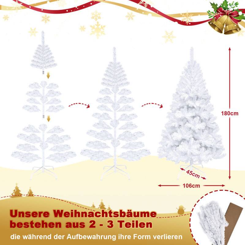 180cm Künstlicher Weihnachtsbaum Tannenbaum mit 770 Spitzen PVC Nadeln Metallständer & Klappsystem Christbaum weiß