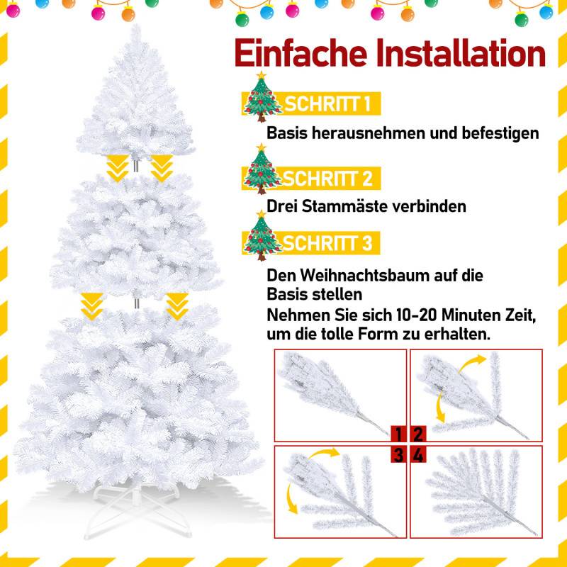180cm Künstlicher Weihnachtsbaum Tannenbaum mit 770 Spitzen PVC Nadeln Metallständer & Klappsystem Christbaum weiß