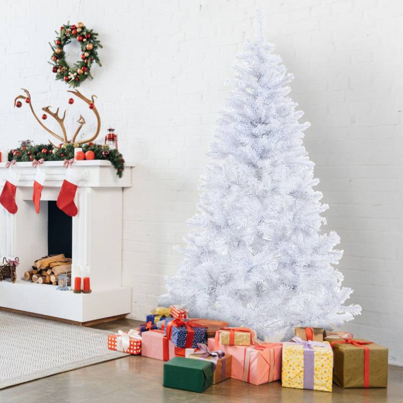 210cm Künstlicher Weihnachtsbaum Tannenbaum mit 900 Spitzen PVC Nadeln Metallständer & Klappsystem Christbaum weiß
