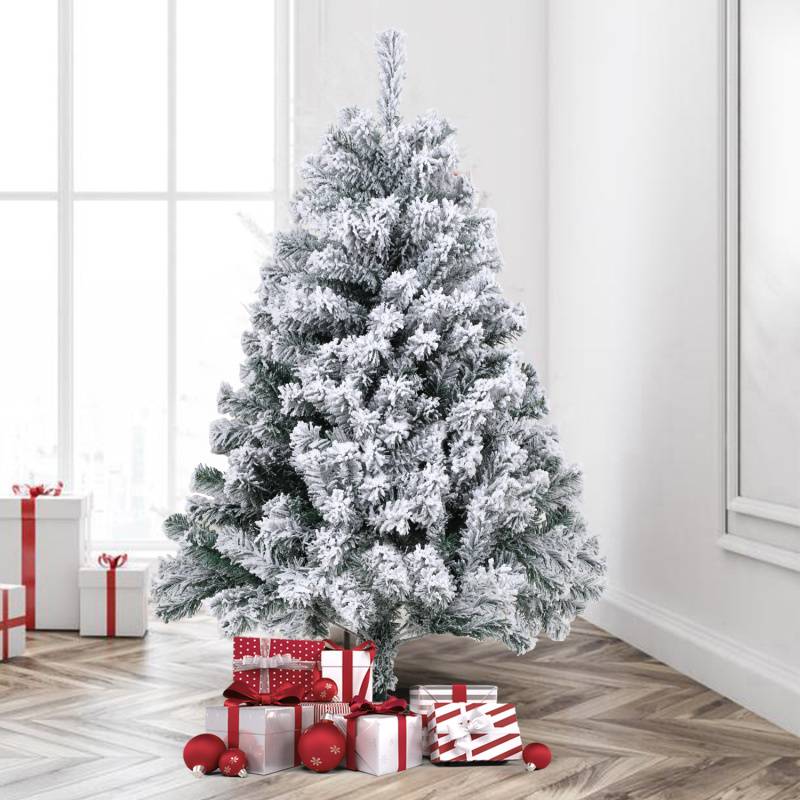 120cm Künstlicher Weihnachtsbaum mit Schnee inkl. 340 Spitzen PVC Nadeln, Metallständer, Tannenbaum, Christbaum