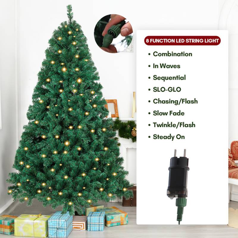 150cm Künstlicher Weihnachtsbaum inkl. 550 Spitzen PVC Nadeln, 200 warmweiße LED-Leuchten & Metallständer, Tannenbaum, Christbaum