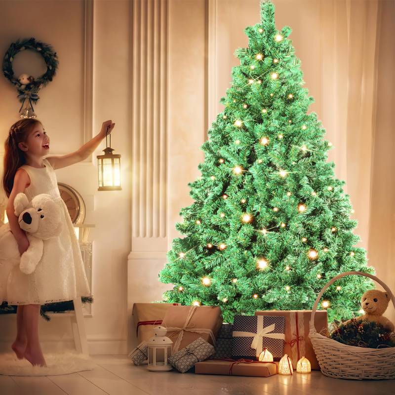 150cm Künstlicher Weihnachtsbaum inkl. 550 Spitzen PVC Nadeln, 200 warmweiße LED-Leuchten & Metallständer, Tannenbaum, Christbaum