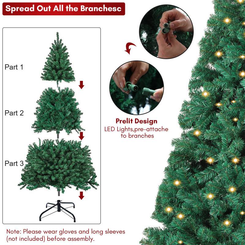 150cm Künstlicher Weihnachtsbaum inkl. 550 Spitzen PVC Nadeln, 200 warmweiße LED-Leuchten & Metallständer, Tannenbaum, Christbaum