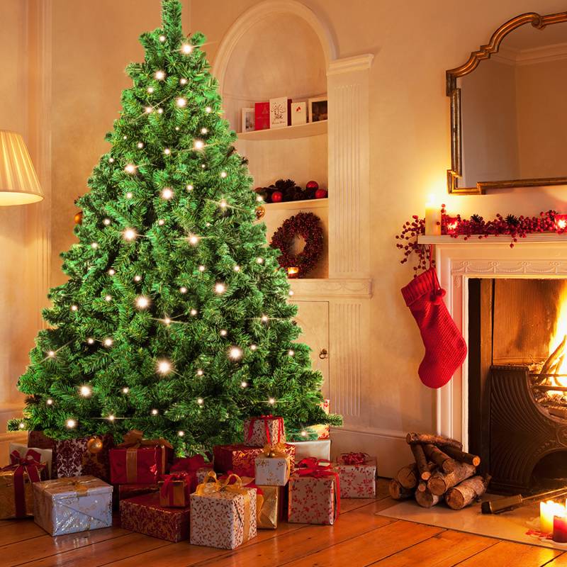 180cm Künstlicher Weihnachtsbaum inkl. 860 Spitzen PVC Nadeln, 250 warmweiße LED-Leuchten & Metallständer, Tannenbaum, Christbaum